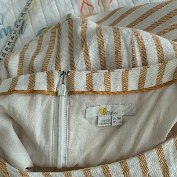 Boden Womens Maggie Sheath Linen Dress Midi Size 6 White Tan Striped Lined - Picture 11 of 13